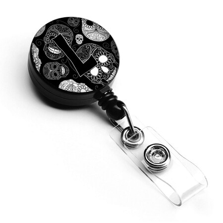 Carolines Treasures Letter L Day of the Dead Skulls Black Retractable Badge Reel CJ2008-LBR